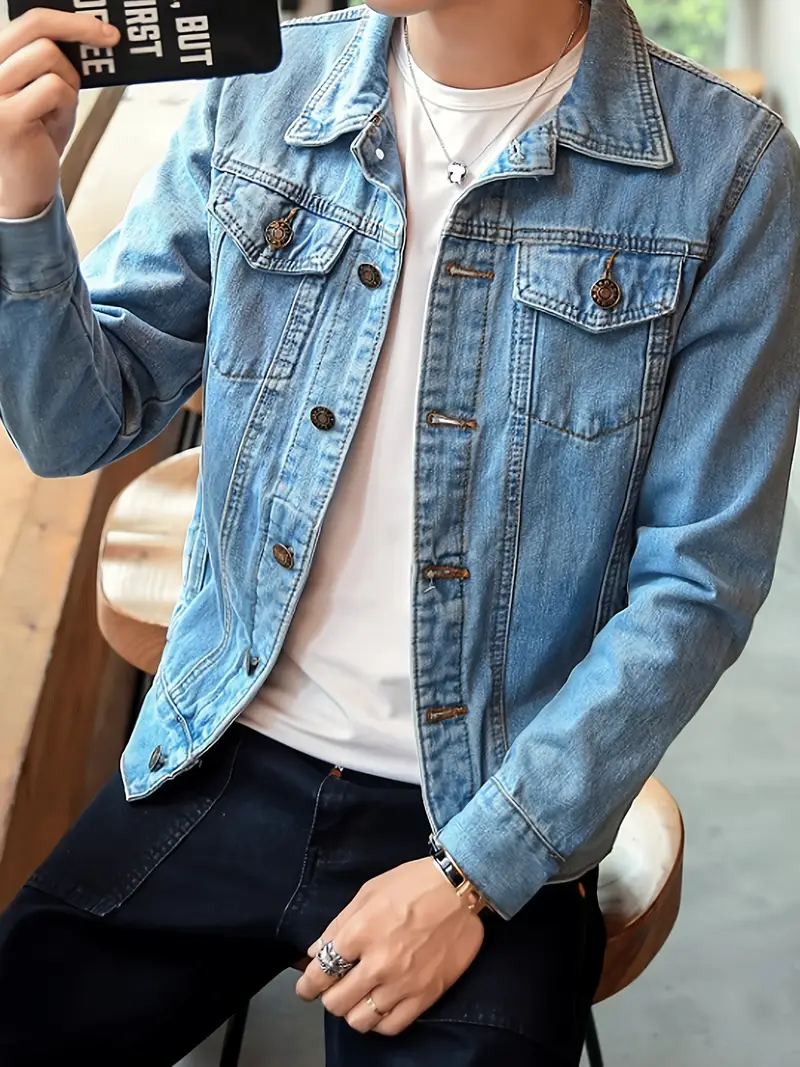 Men's Light Blue Denim Bomber Jacket