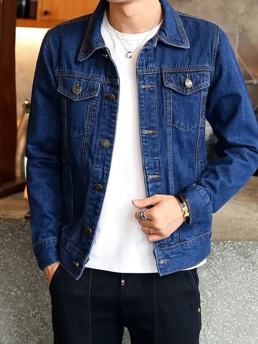 Men's Dark Blue Denim Bomber Jacket
