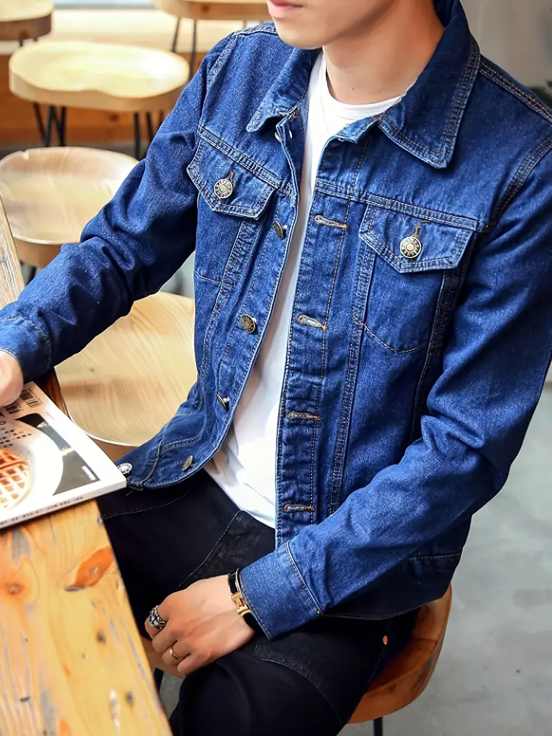 Men's Dark Blue Denim Bomber Jacket