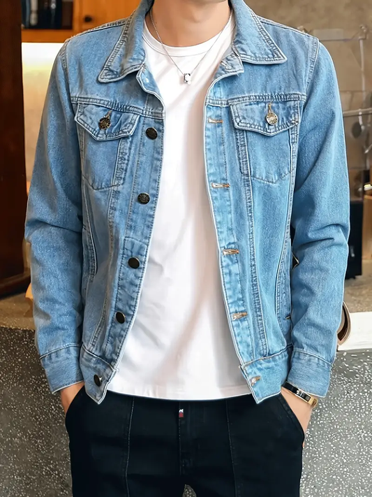 Men's Light Blue Denim Bomber Jacket