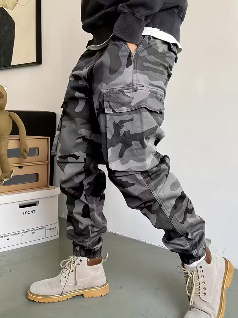 Men's Grey Camo Cargo Pants