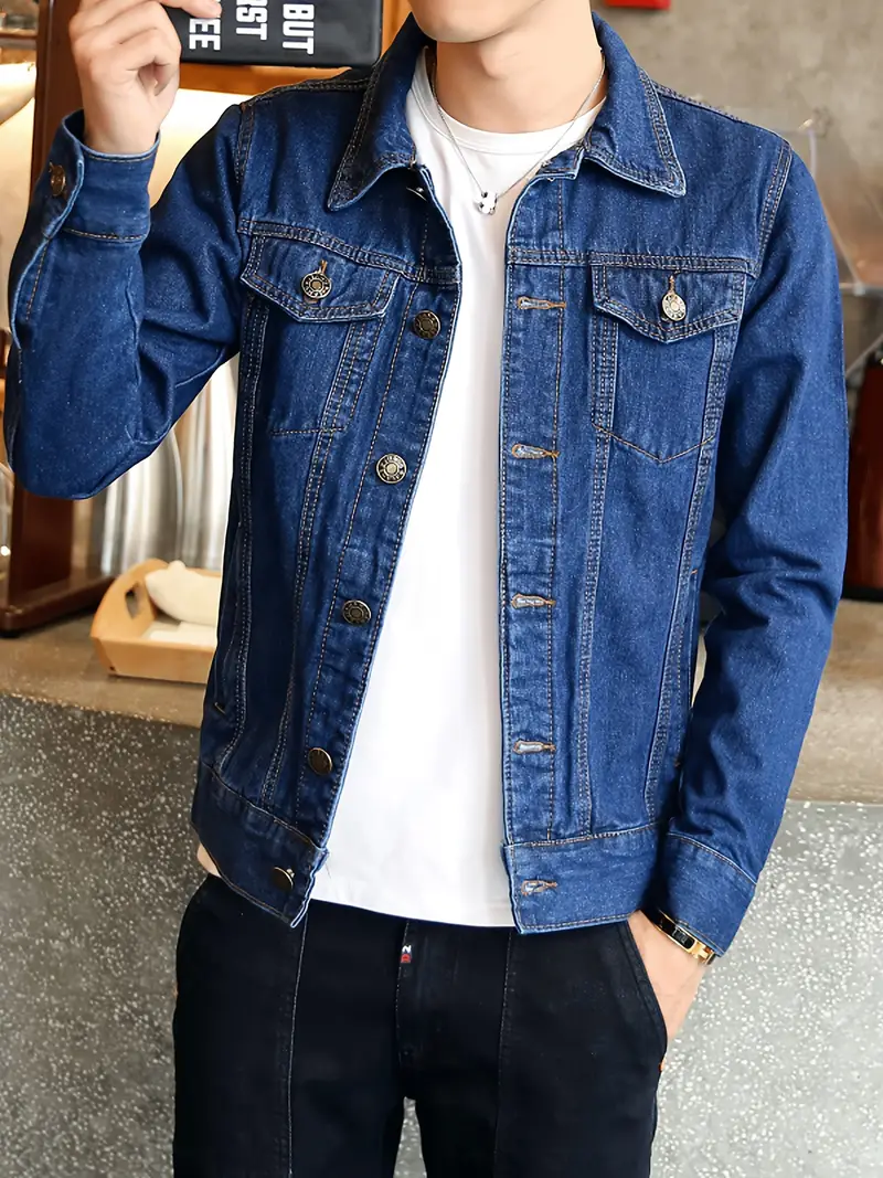 Men's Dark Blue Denim Bomber Jacket