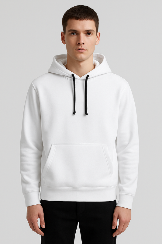 Men’s White Classic Plain Fleece Hoodie