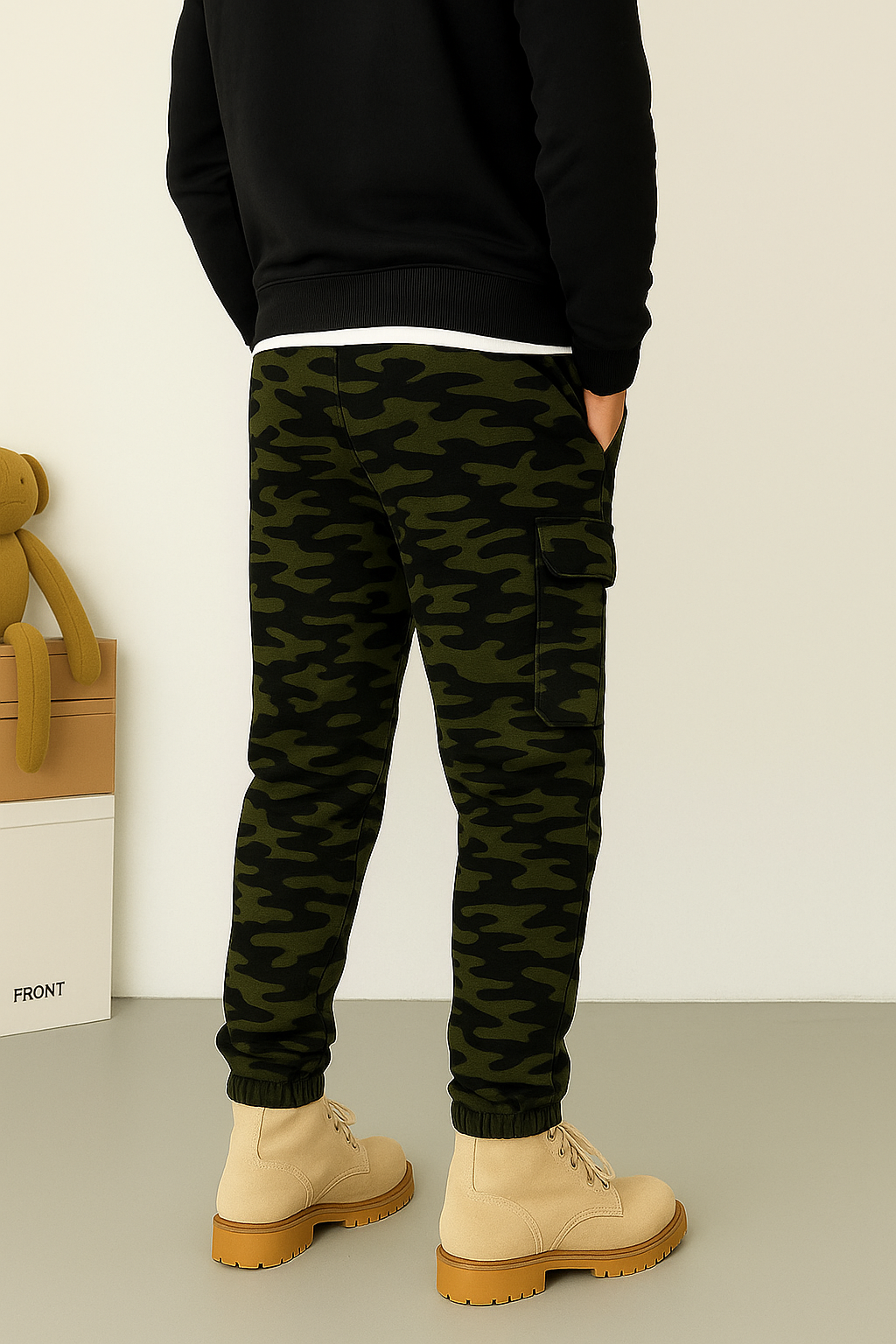 Men's Green Stylish Camo Cargo Pants