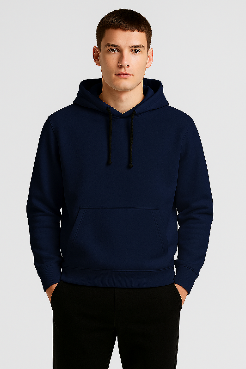 Men’s Navy Blue Classic Plain Fleece Hoodie
