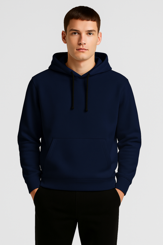 Men’s Navy Blue Classic Plain Fleece Hoodie