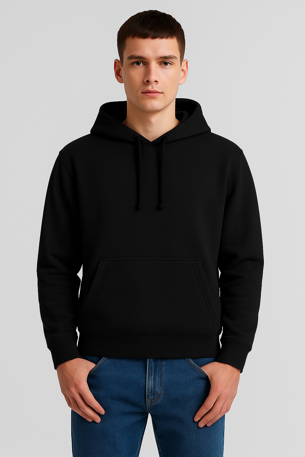 Men’s Black Classic Plain Fleece Hoodie