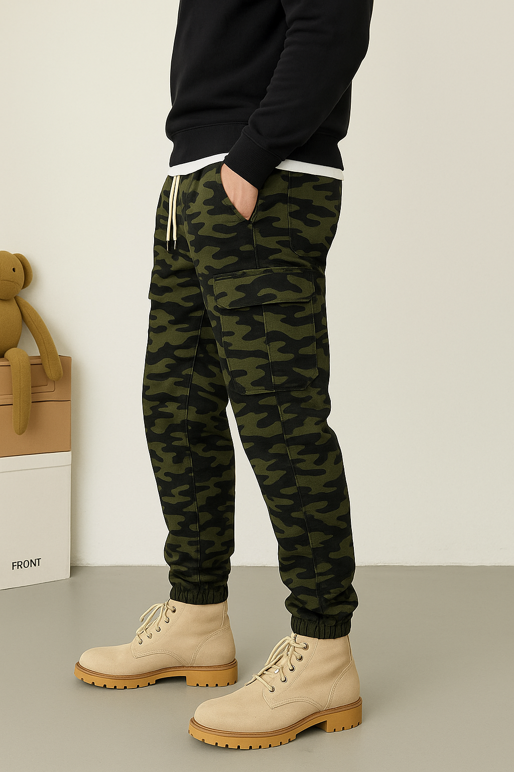 Men's Green Stylish Camo Cargo Pants