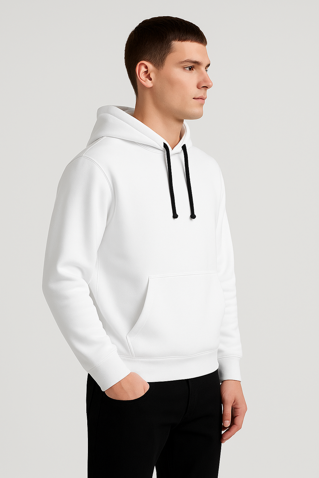 Men’s White Classic Plain Fleece Hoodie