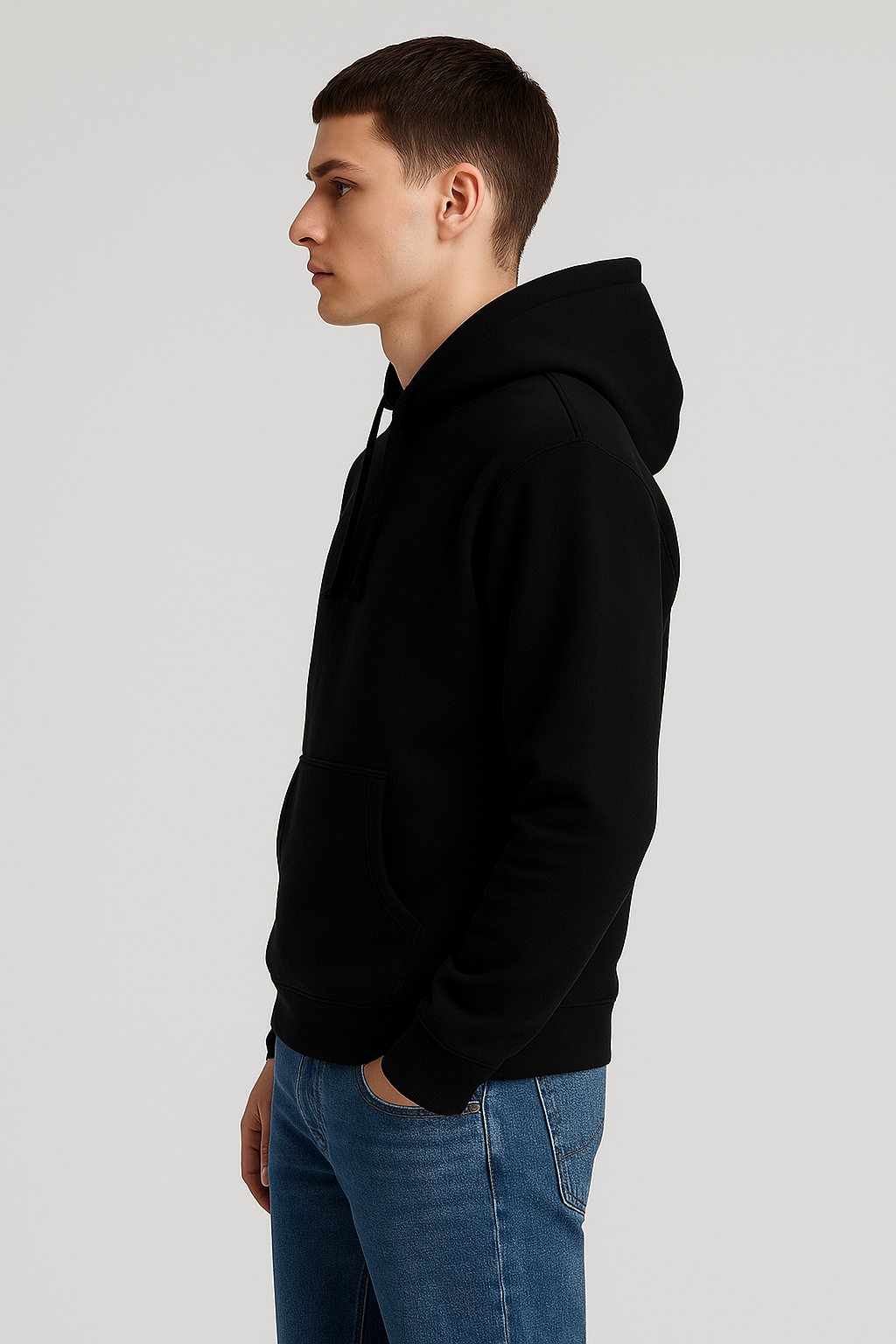 Men’s Black Classic Plain Fleece Hoodie