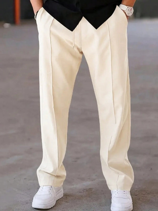 Men's Apricot Stripe Loose Bottom Trouser